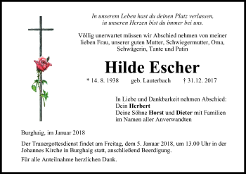 Anzeige von Hilde Escher von MGO