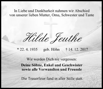 Anzeige von Hilde Jeuthe von MGO