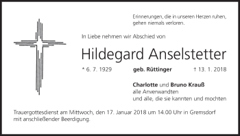 Anzeige von Hildegard Anselstetter von MGO