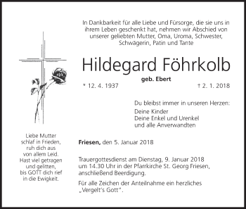Anzeige von Hildegard Föhrkolb von MGO