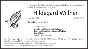 Anzeige von Hildegard Willner von MGO