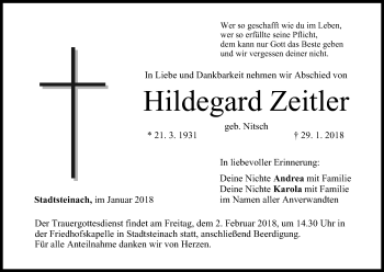 Anzeige von Hildegard Zeitler von MGO