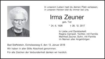 Anzeige von Irma Zeuner von MGO