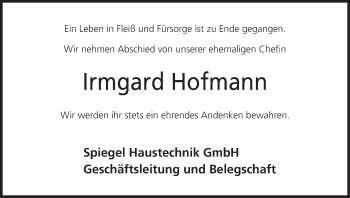 Anzeige von Irmgard Hofmann von MGO
