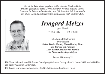 Anzeige von Irmgard Melzer von MGO