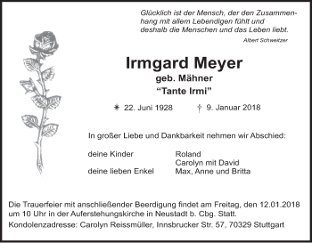 Anzeige von Irmgard Meyer von MGO