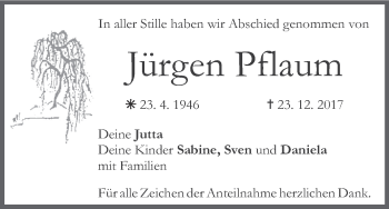 Anzeige von Jürgen Pflaum von MGO