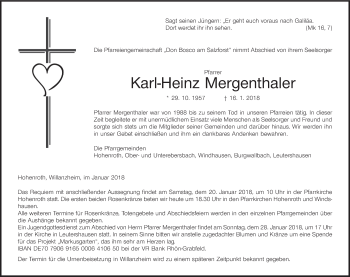 Anzeige von Karl-Heinz Mergenthaler von MGO