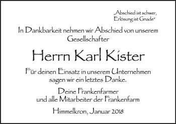 Anzeige von Karl Kister von MGO