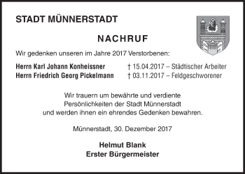 Anzeige von Karl Johann Konheissner von MGO