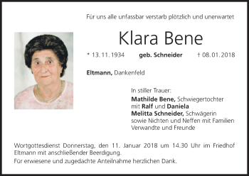 Anzeige von Klara Bene von MGO