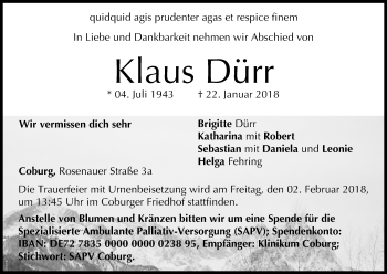 Anzeige von Klaus Dürr von MGO