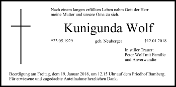 Anzeige von Kunigunda Wolf von MGO