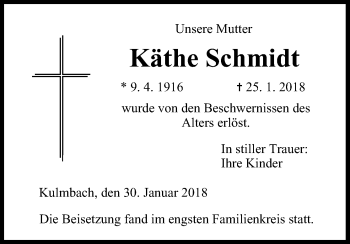 Anzeige von Käthe Schmidt von MGO