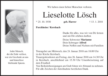 Anzeige von Lieselotte Lösch von MGO