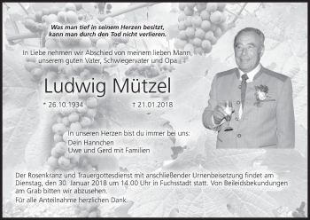 Anzeige von Ludwig Mützel von MGO