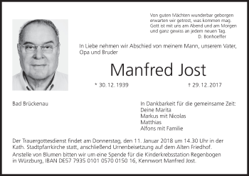 Anzeige von Manfred Jost von MGO