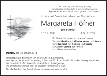 Anzeige von Margareta Höfner von MGO