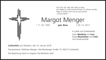 Anzeige von Margot Menger von MGO