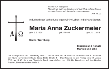 Anzeige von Maria Anna Zuckermeier von MGO