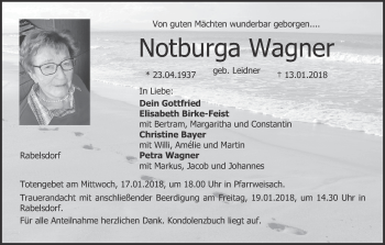 Anzeige von Notburga Wagner von MGO