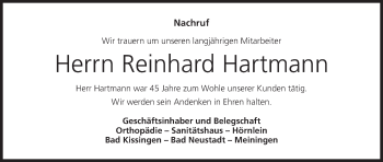 Anzeige von Reinhard Hartmann von MGO