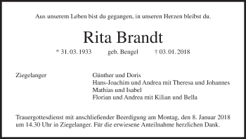 Anzeige von Rita Brandt von MGO