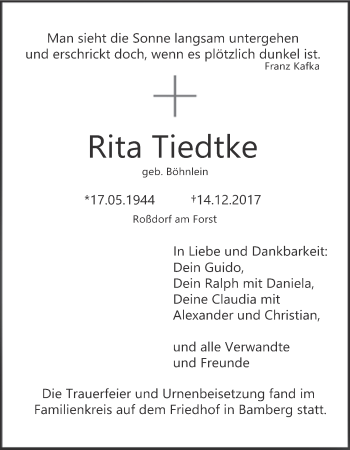 Anzeige von Rita Tiedtke von MGO