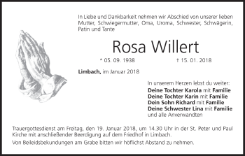 Anzeige von Rosa Willert von MGO