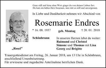 Anzeige von Rosemarie Endres von MGO