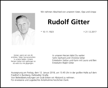 Anzeige von Rudolf Gitter von MGO