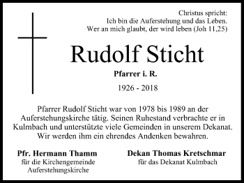 Anzeige von Rudolf Sticht von MGO