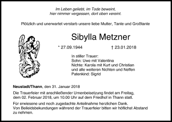 Anzeige von Sibylla Metzner von MGO