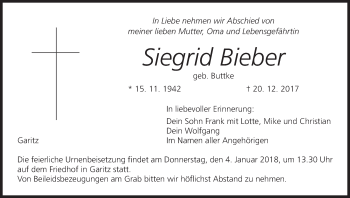 Anzeige von Siegrid Bieber von MGO