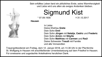 Anzeige von Sigmund Kist von MGO