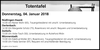 Anzeige von Totentafel vom 04.01.2018 von MGO