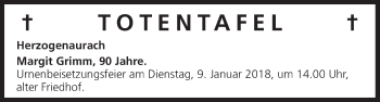 Anzeige von Totentafel vom 05.01.2018 von MGO