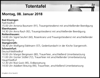 Anzeige von Totentafel vom 08.01.2018 von MGO