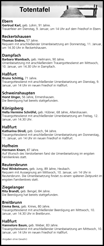 Anzeige von Totentafel vom 09.01.2018 von MGO
