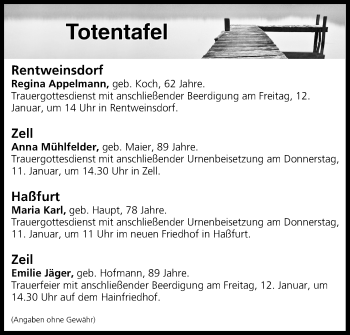 Anzeige von Totentafel vom 10.01.2018 von MGO