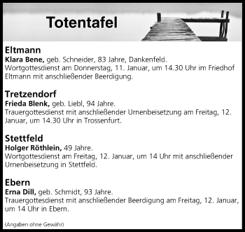 Anzeige von Totentafel vom 11.01.2018 von MGO