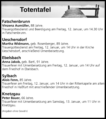 Anzeige von Totentafel vom 12.01.2018 von MGO