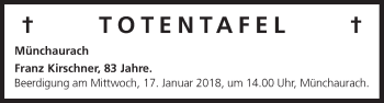 Anzeige von Totentafel vom 15.01.2018 von MGO