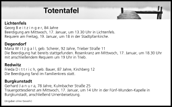 Anzeige von Totentafel vom 16.01.2018 von MGO