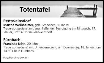 Anzeige von Totentafel vom 17.01.2018 von MGO