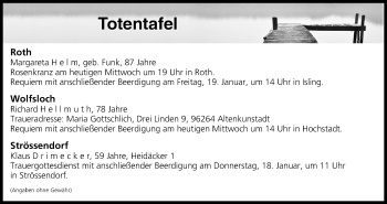 Anzeige von Totentafel vom 17.01.2018 von MGO