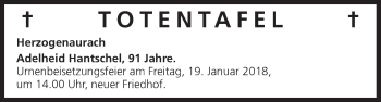 Anzeige von Totentafel vom 17.01.2018 von MGO
