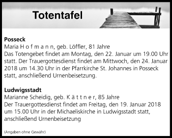 Anzeige von Totentafel vom 18.01.2018 von MGO