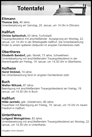 Anzeige von Totentafel vom 19.01.2018 von MGO