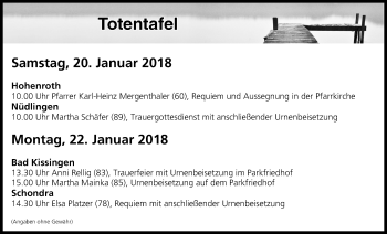 Anzeige von Totentafel vom 20.01.2018 von MGO